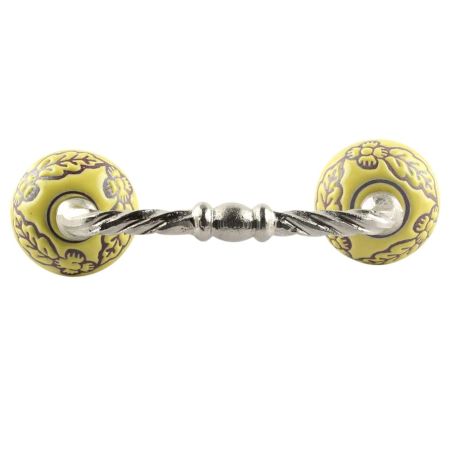 Yellow Leaf Flower Etched Ceramic Cut Bridge Handle